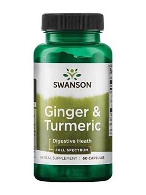 Swanson Ginger & Turmeric (zázvor + kurkuma) 60 kapslí